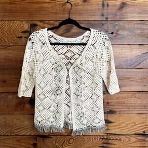 Edie from Anthropologie Crochet Fringe Top size Medium